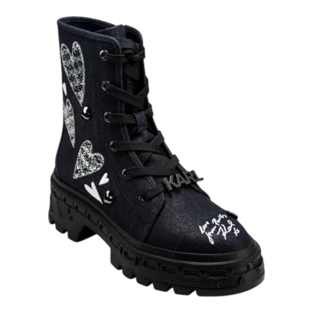 Karl Lagerfeld Black Heart Embellished Women's Boots
